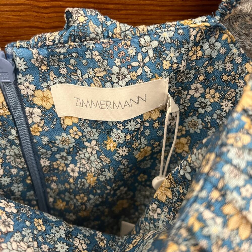 Zimmermann Carnaby Ruffle Neck Long Dress sz 4 US Indigo Blue NWT's $475 - Picture 5 of 16